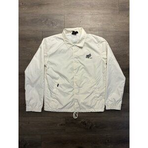 Fox Racing Coach Jacket Men’s Size L Hooded Moto Windbreaker White Y2K Vintage